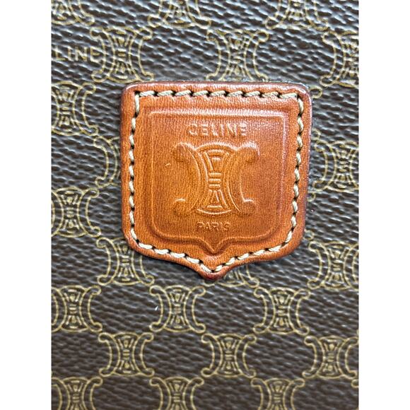 Vintage Celine Macadam Coated Canvas Clutch Pouch Made In Italy Tan Leather Trim - Picture 2 of 14